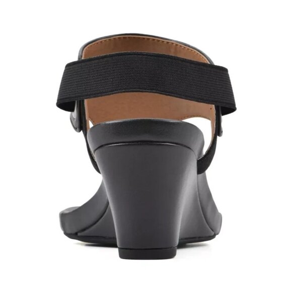 White Mountain All Dres Wedge Sandal Black Smooth 7 New $70 - Picture 5 of 5